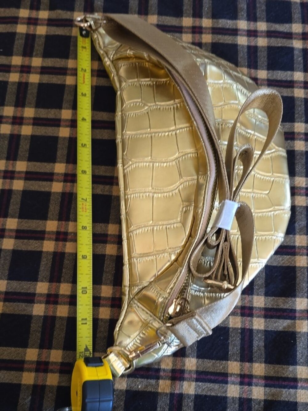 Gold Metallic Purse Belt Bag Sling Faux Croc w/ Guitar Strap - Picture 7 of 7